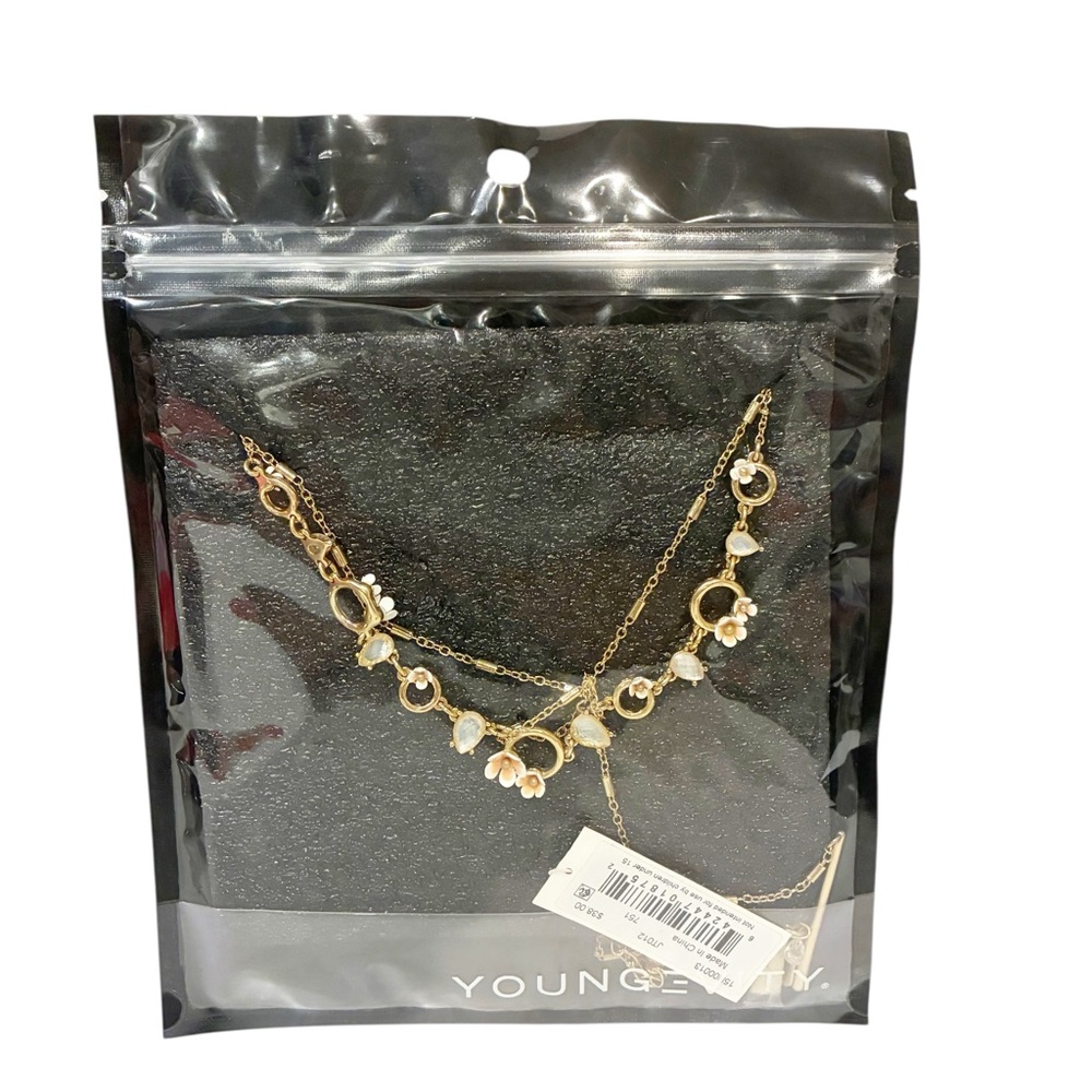 Youngevity Gold Tone Flower Circle Layered Necklace Jewelry NEW